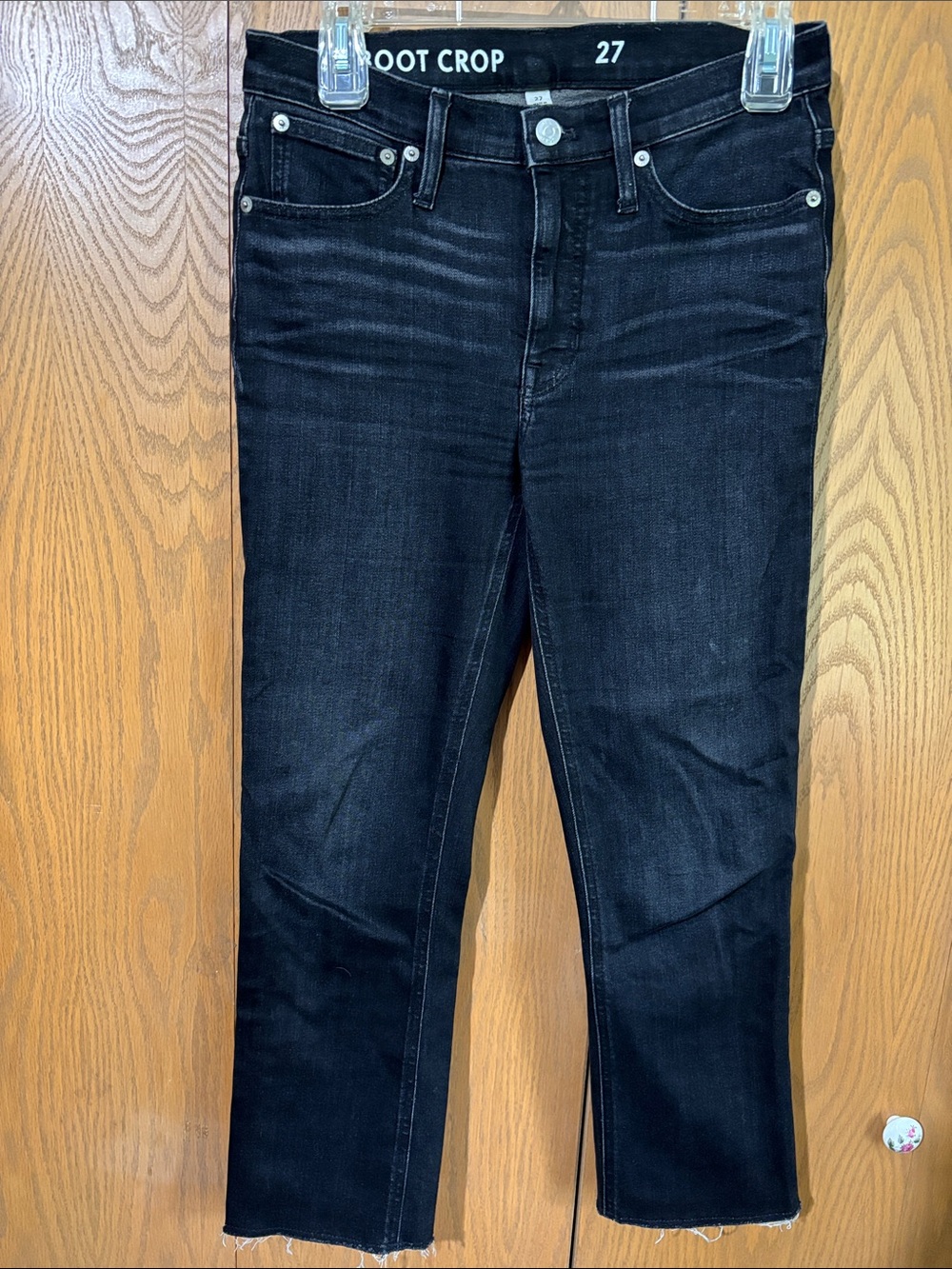 J crew women’s Black Demi Boot crop jeans frayed hem size 27